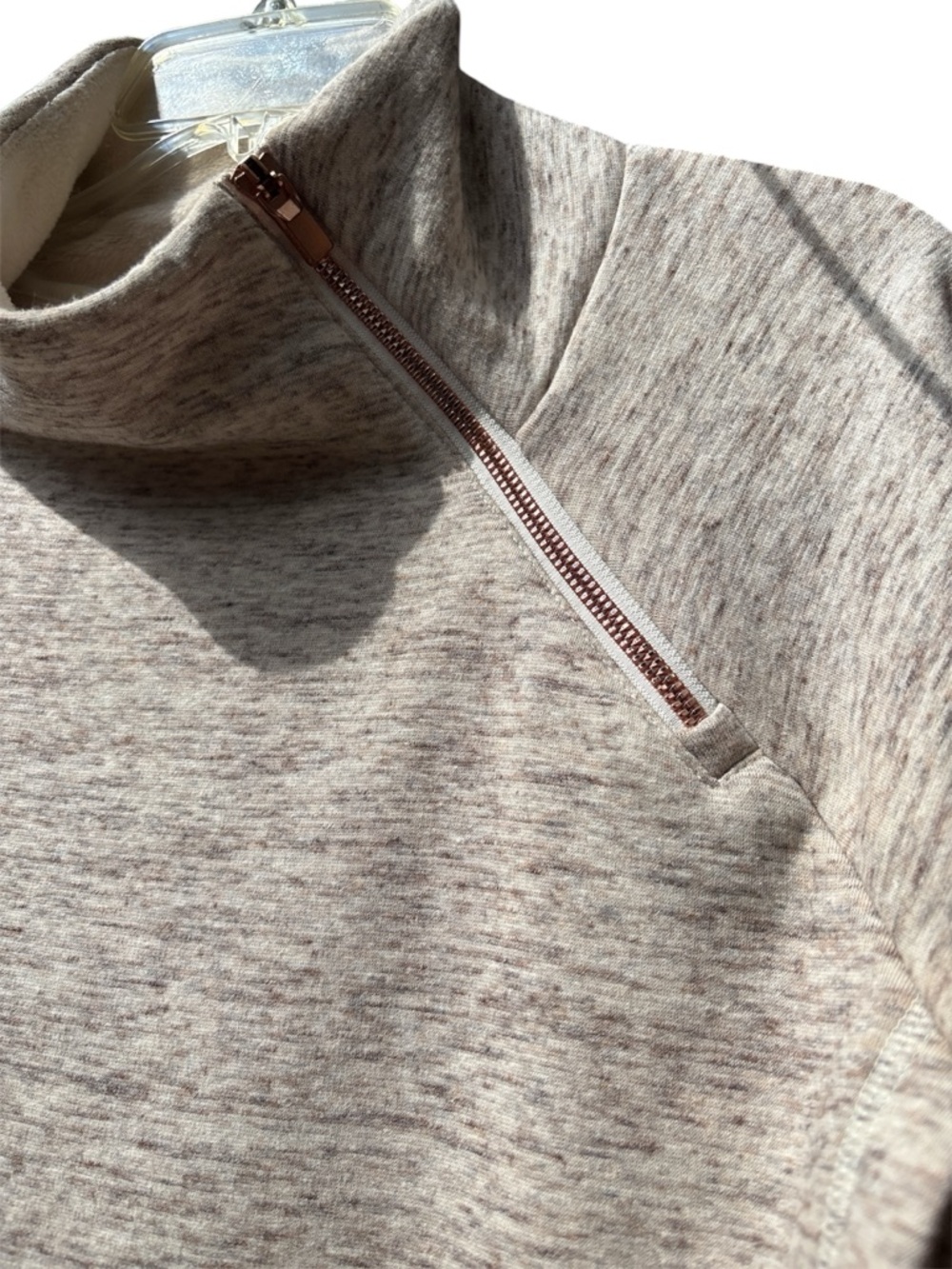 ATHLETA Heathered Oatmeal Cozy Karma Asym Zip Turtleneck Top Size Small EUC - Picture 5 of 8